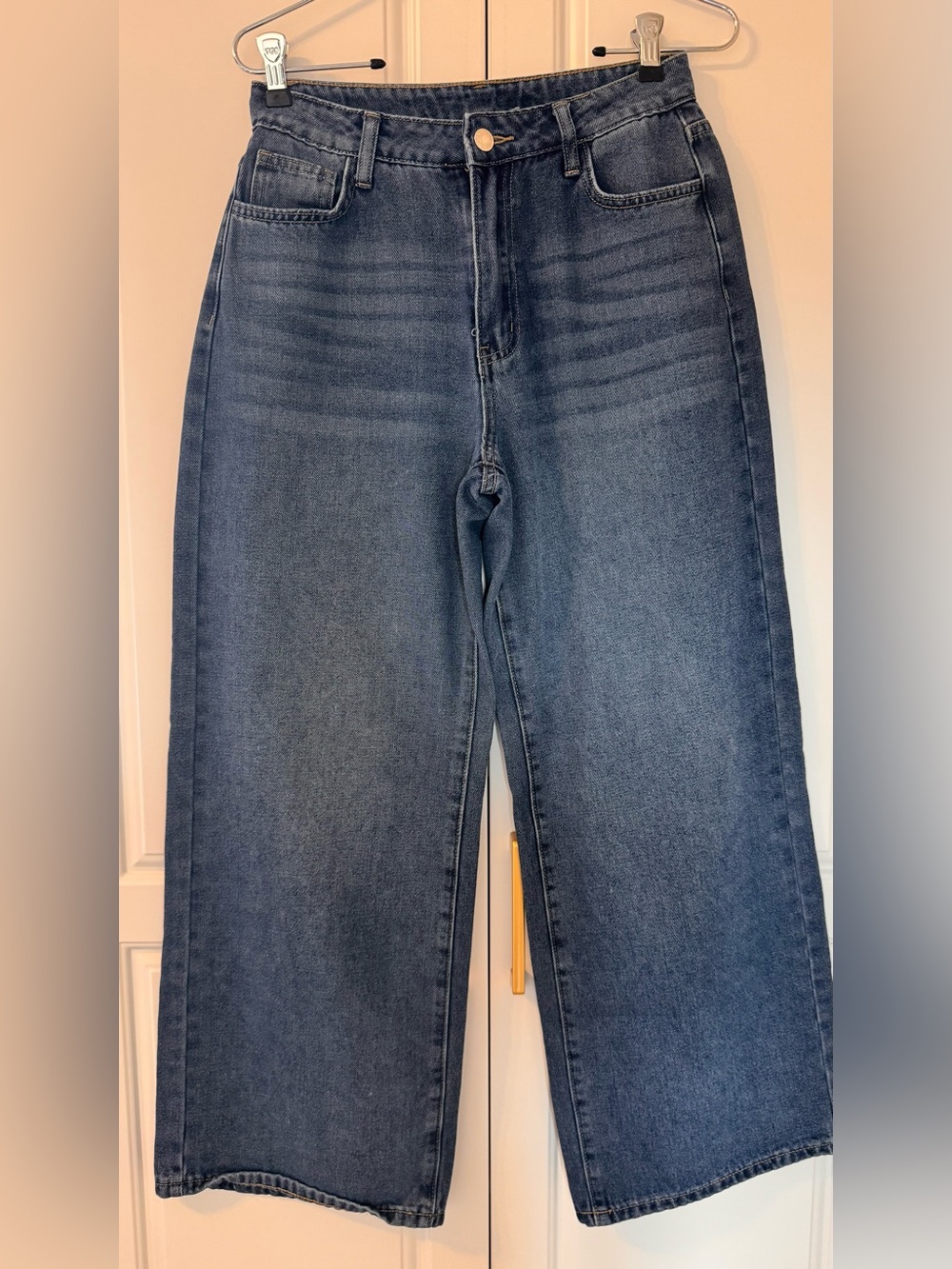 SHEIN Women's High-Rise Wide Leg Jeans in Dark Blue Wash Size Petite Small